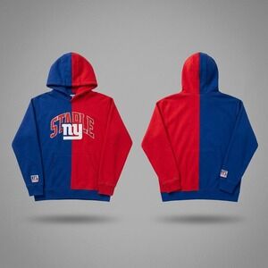 NFL x Staple New York Giants Hoodie Size L Large Split Red Blue Pullover Pigeon
